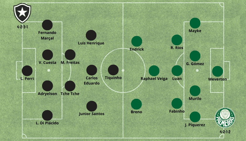 Possíveis Formações para o Prognósticos Botafogo x Palmeiras 011123