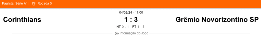 Ultimo jogo Corinthians 05022024