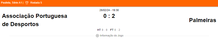 Ultimo jogo Palmeiras 290224